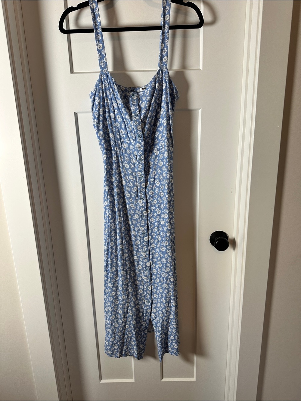 Reformation Blue Floral Midi Dress with Button Front